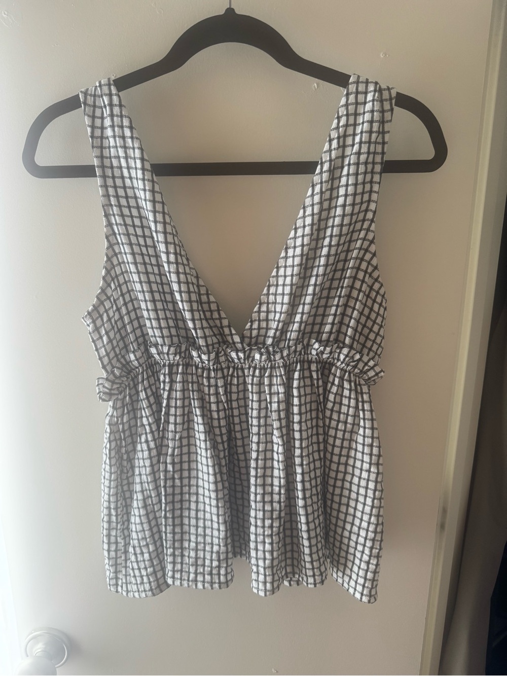 entro Black and White Check V-Neck Peplum Camisole